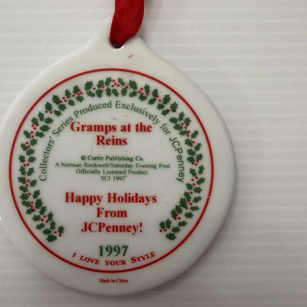 Vintage 1997 JC Penney Norman Rockwell Gramps At The Reins Christmas Ornament